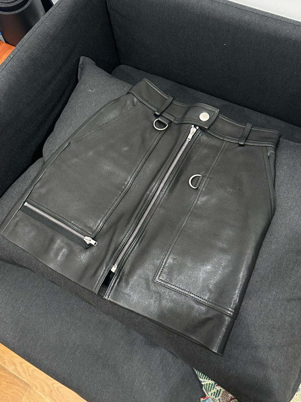 Isabel Marant Black Lamb Leather Front-Zip Mini Skirt with D-Ring Detail